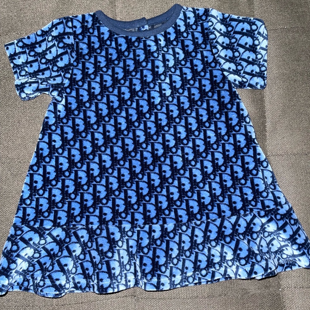 Infant Blue Dior Oblique Stretch Velvet Dress